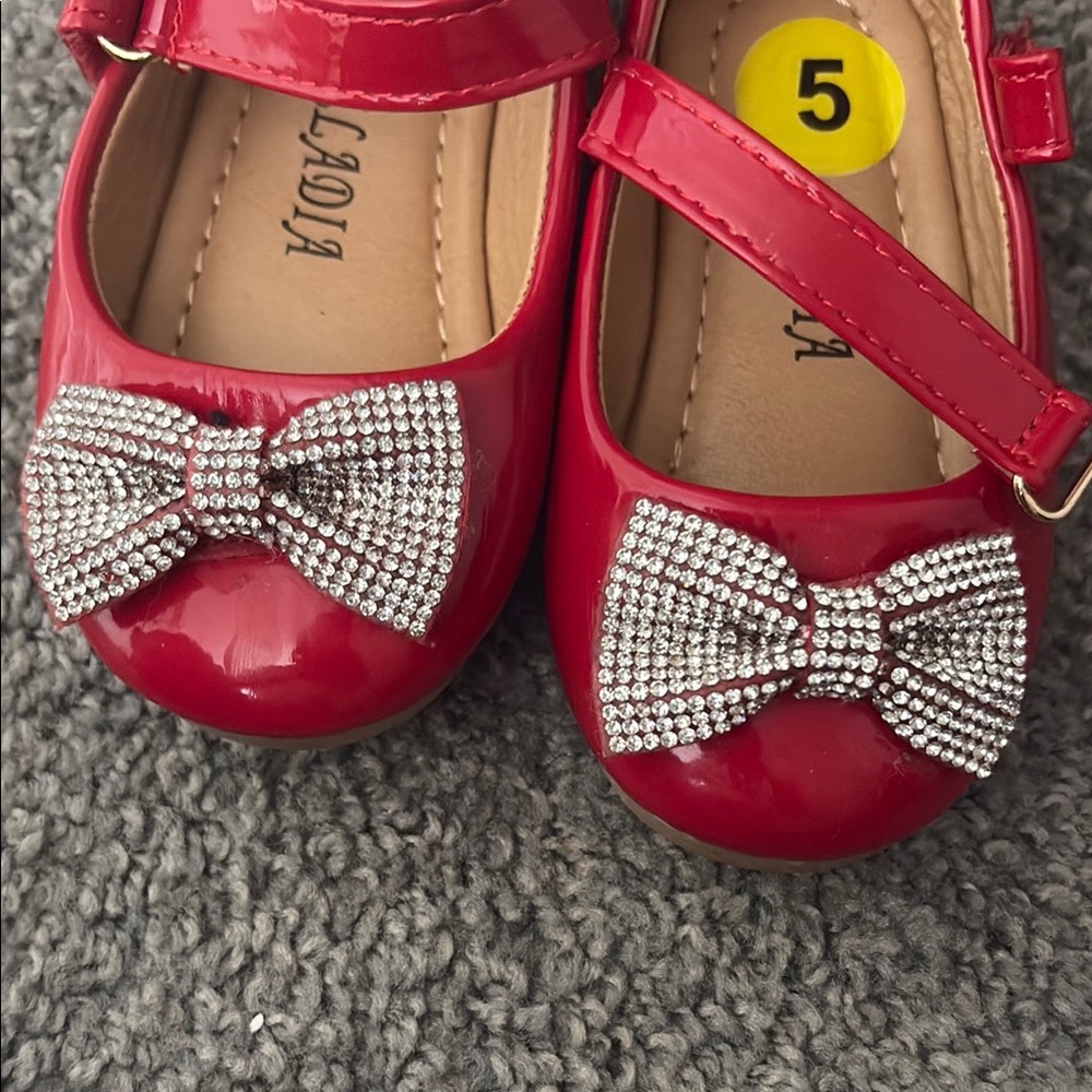 Adia Red Dress Shoes with Sparkling Bow